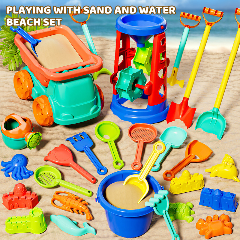 Kids Indoor Outdoor Cart - 31PC Set Sand-digging Tools Beach Toys