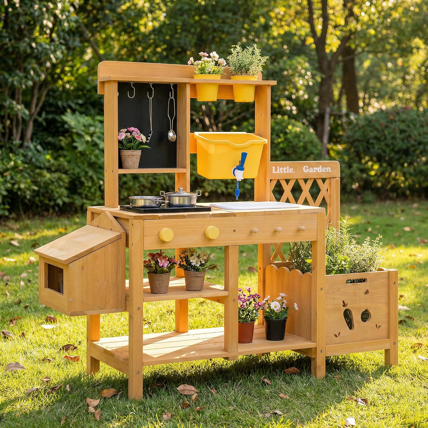 Kids Outdoor Wooden Table - Wooden Mud Kitchen for Kids, Outdoor
