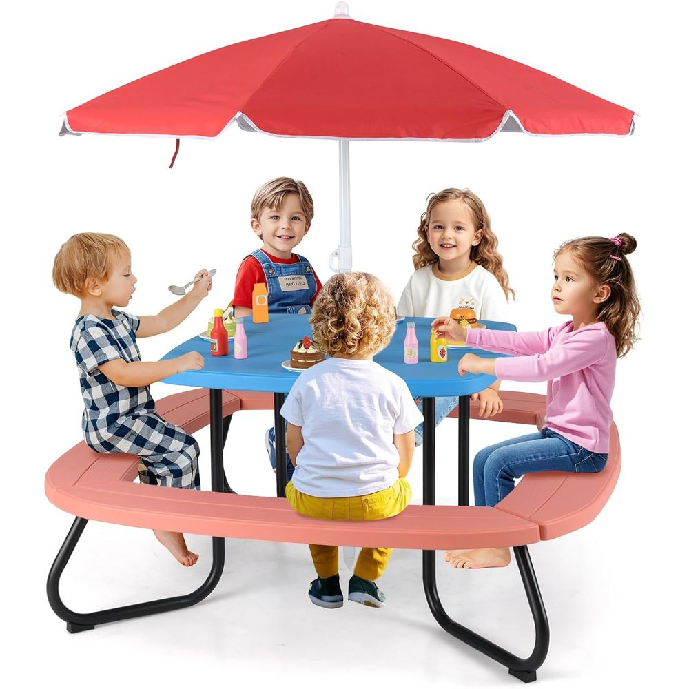 Kids Outdoor Wooden Table - Kids Picnic Table, 8 Person Toddler
