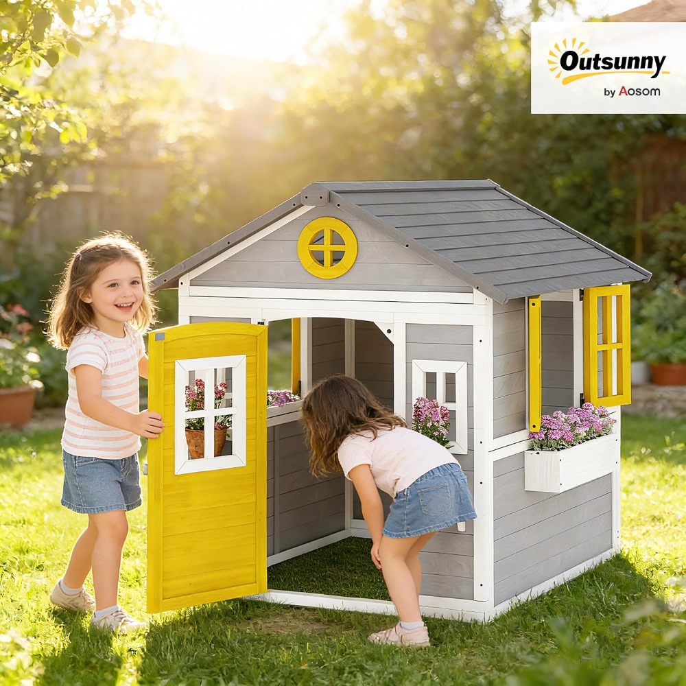 Kids Outdoor Wooden Playhouse - Wooden Outdoor Kids Playhouse,Dutch Door Windows