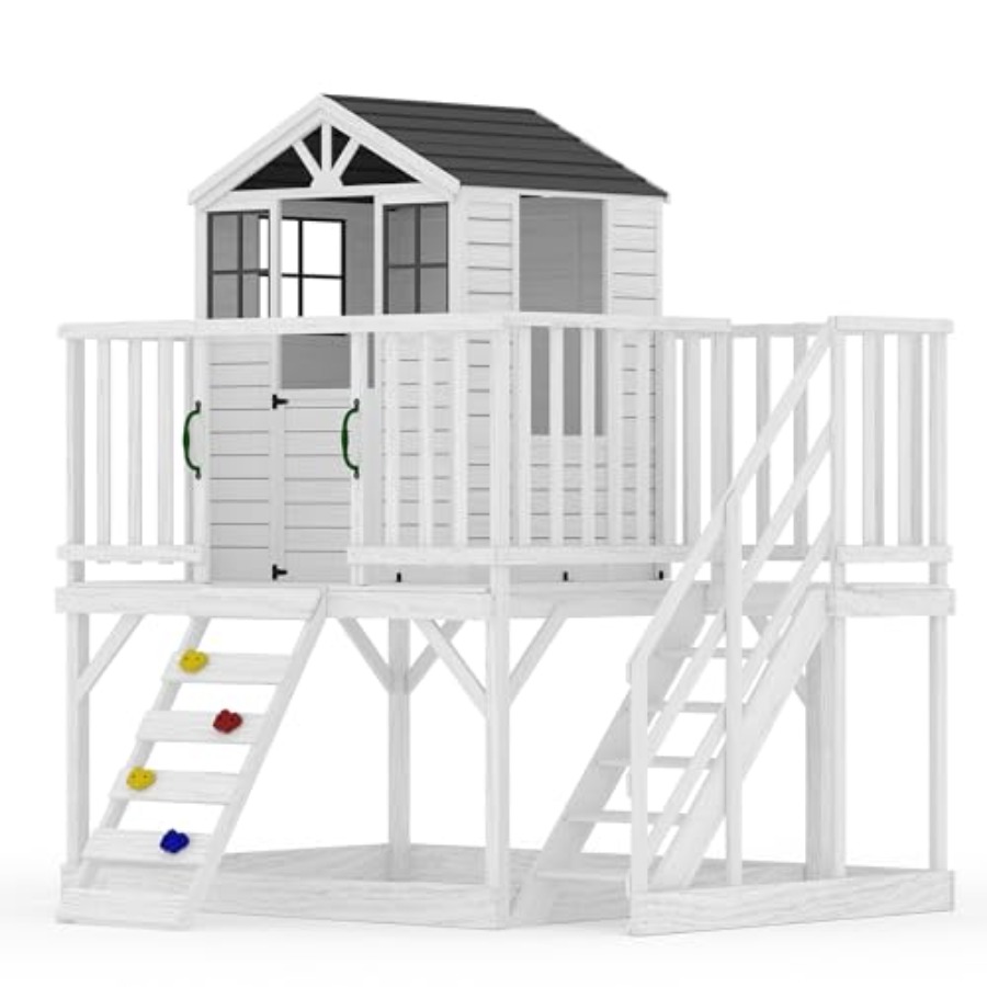 Kids Outdoor Wooden Playhouse - Outdoor wooden playhouse for kids: 2-story