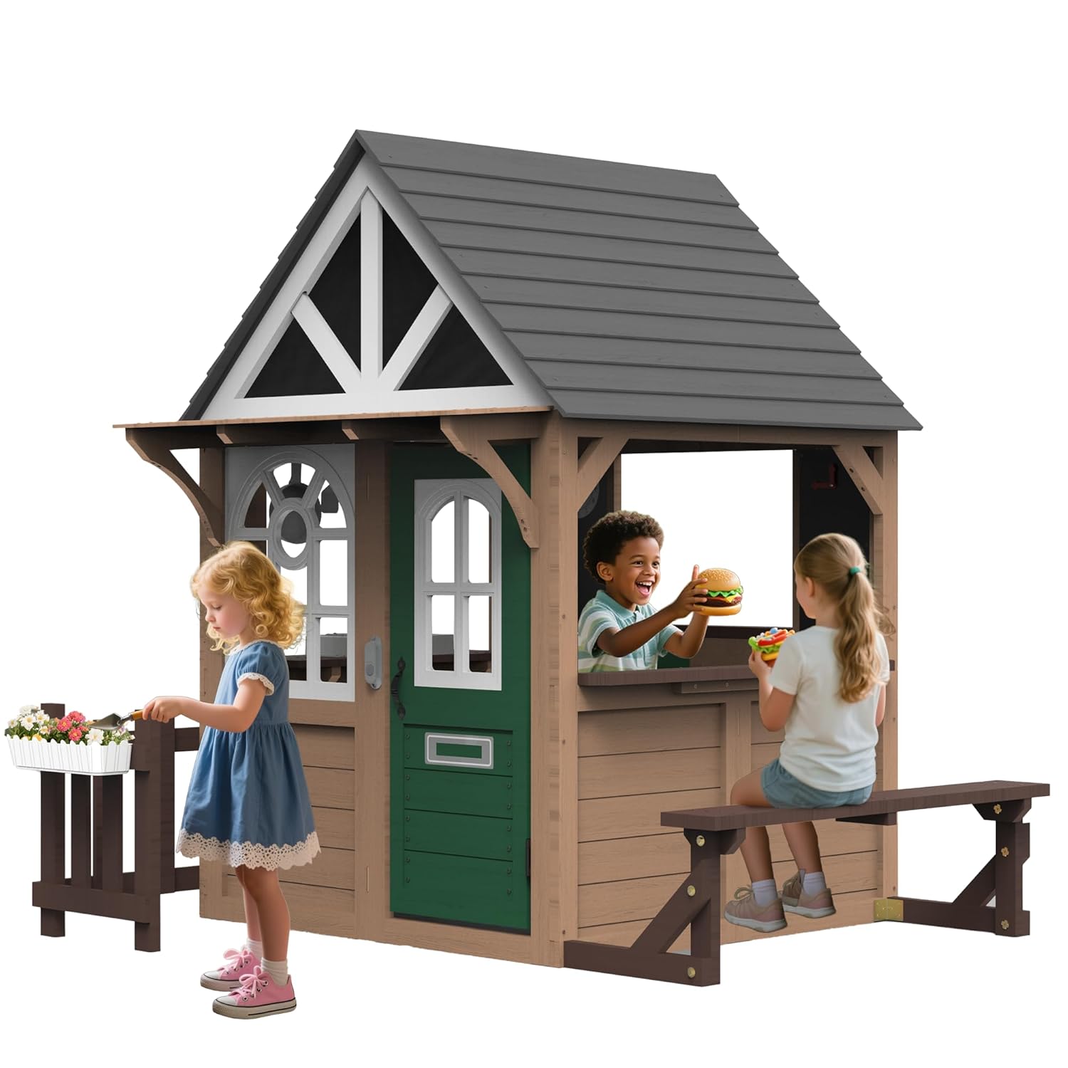 Kids Outdoor Wooden Playhouse - Outdoor Play House for Kids, Fir
