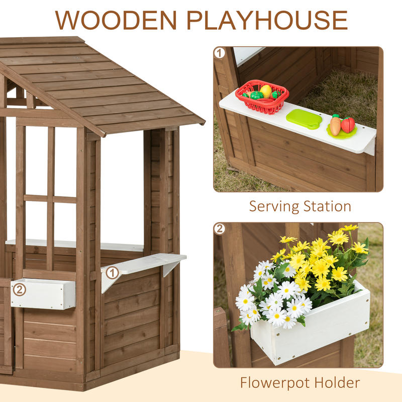 Outsunny Kids Wooden Playhouse - Kids Outdoor Wooden Playhouse incelemesi ve fiyatı