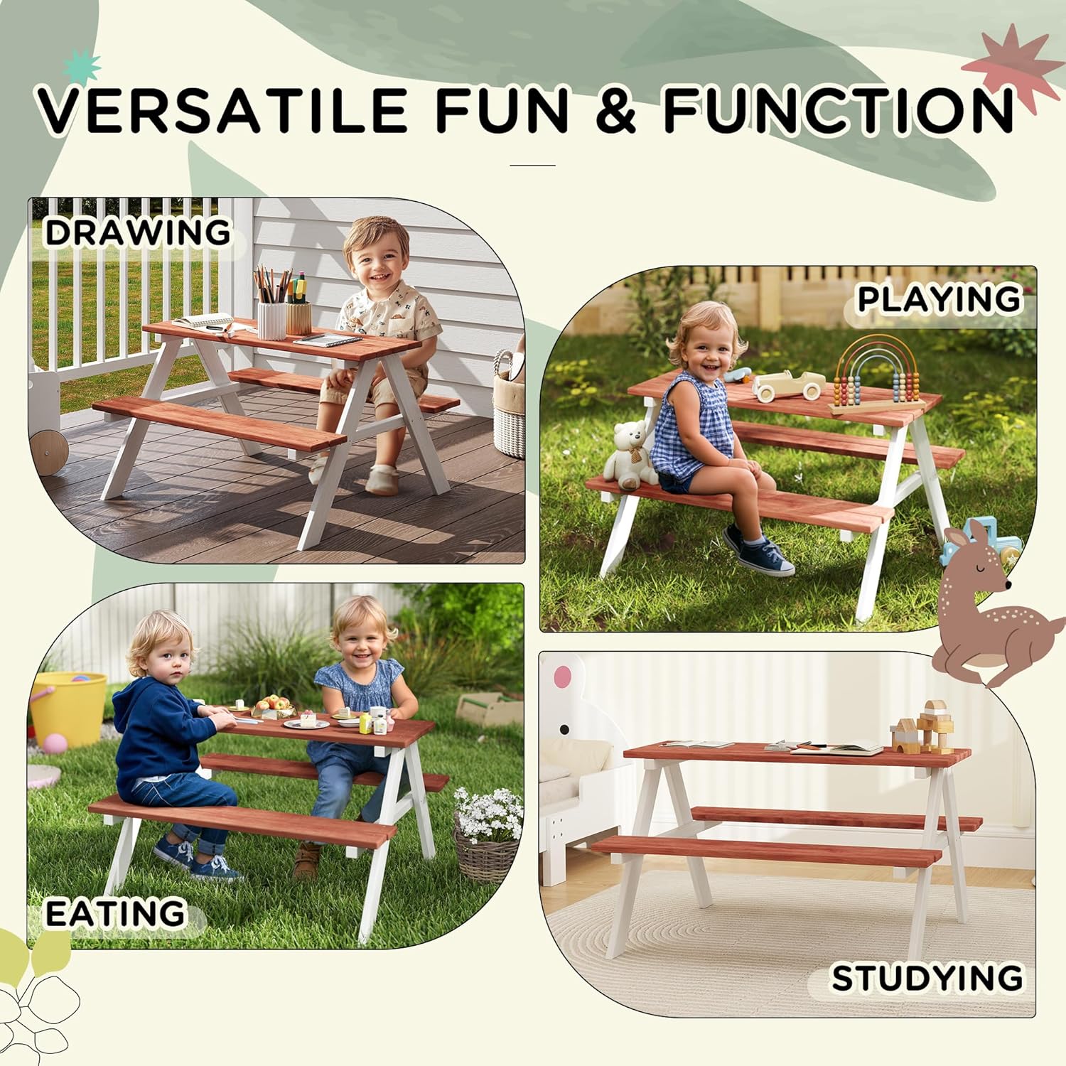 Kids Picnic Table Set, Wooden  - Kids Outdoor Wooden Table incelemesi ve fiyatı