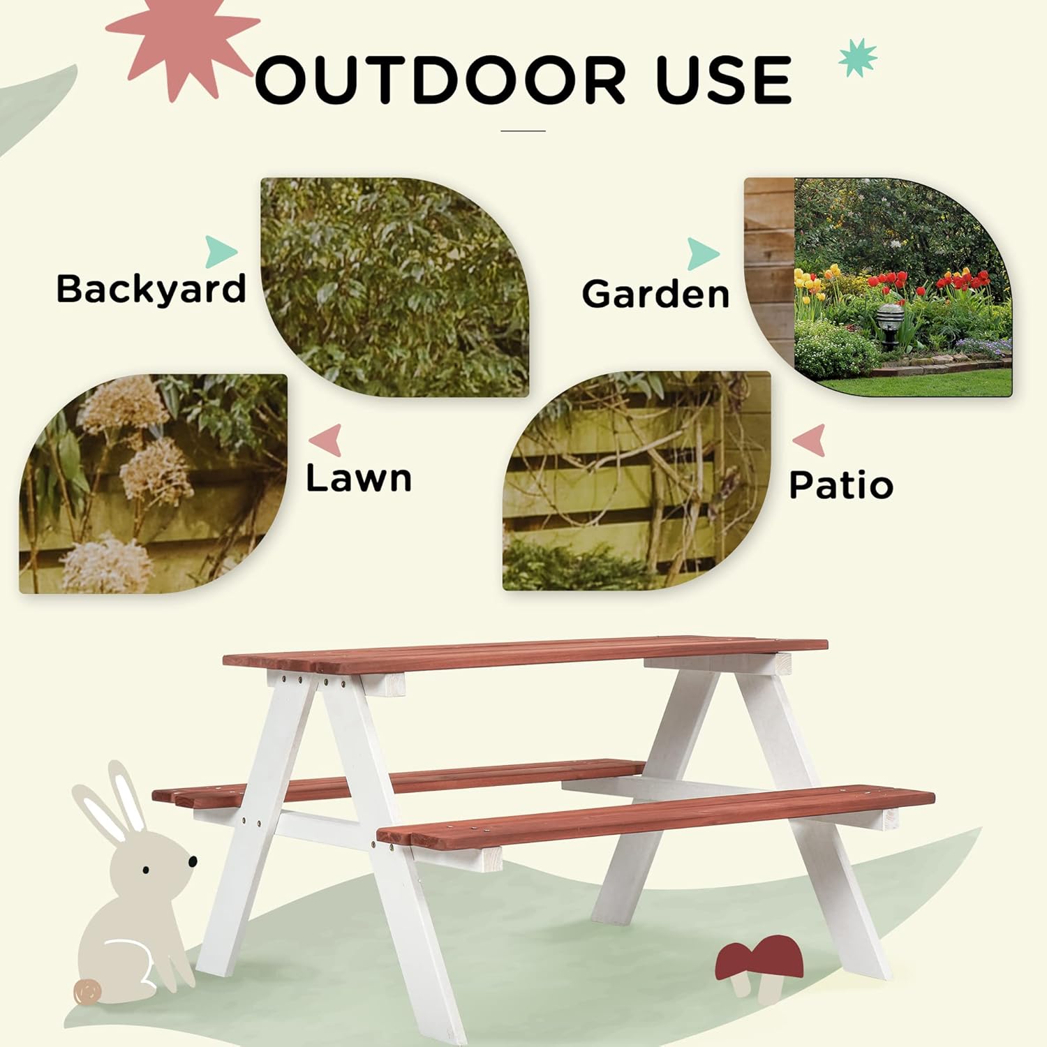 Kids Picnic Table Set, Wooden  - Kids Outdoor Wooden Table incelemesi ve fiyatı
