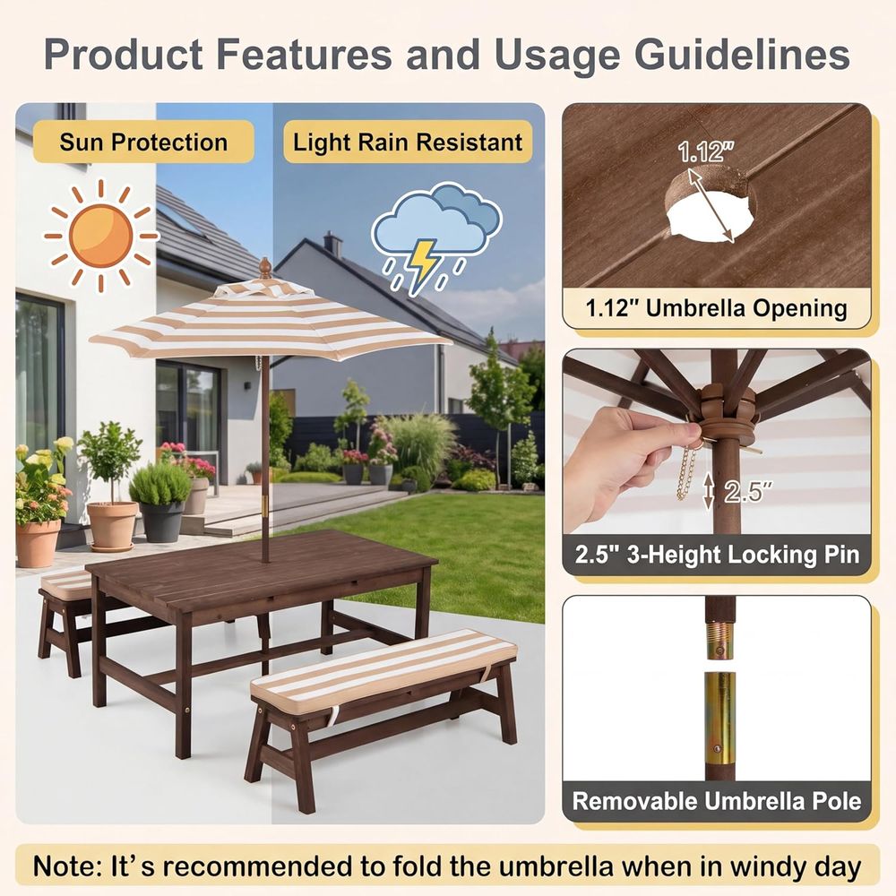 Kids Picnic Table, Large 42“x  - Kids Outdoor Wooden Table incelemesi ve fiyatı