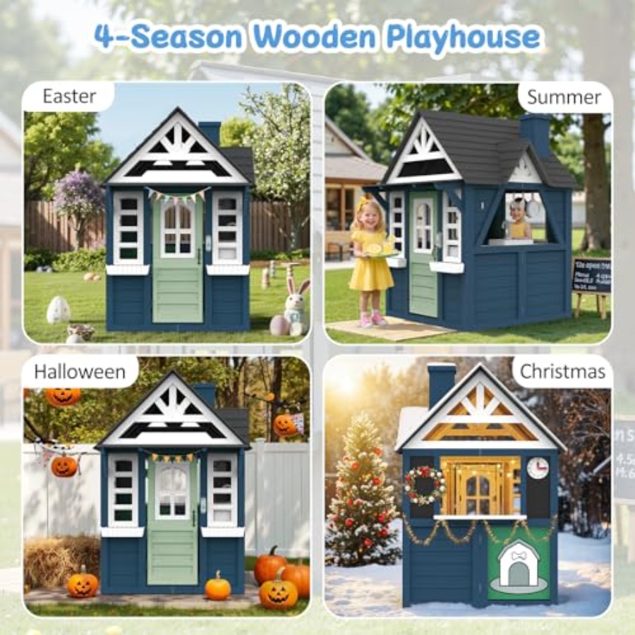 Outdoor kids playhouse: wooden - Kids Outdoor Wooden Playhouse incelemesi ve fiyatı