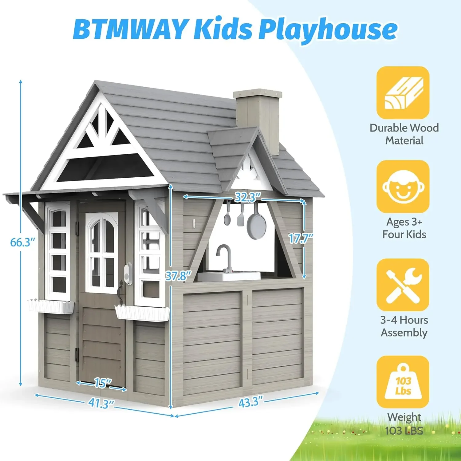 Kids Outdoor Playhouse,Cedar G - Kids Outdoor Wooden Playhouse incelemesi ve fiyatı