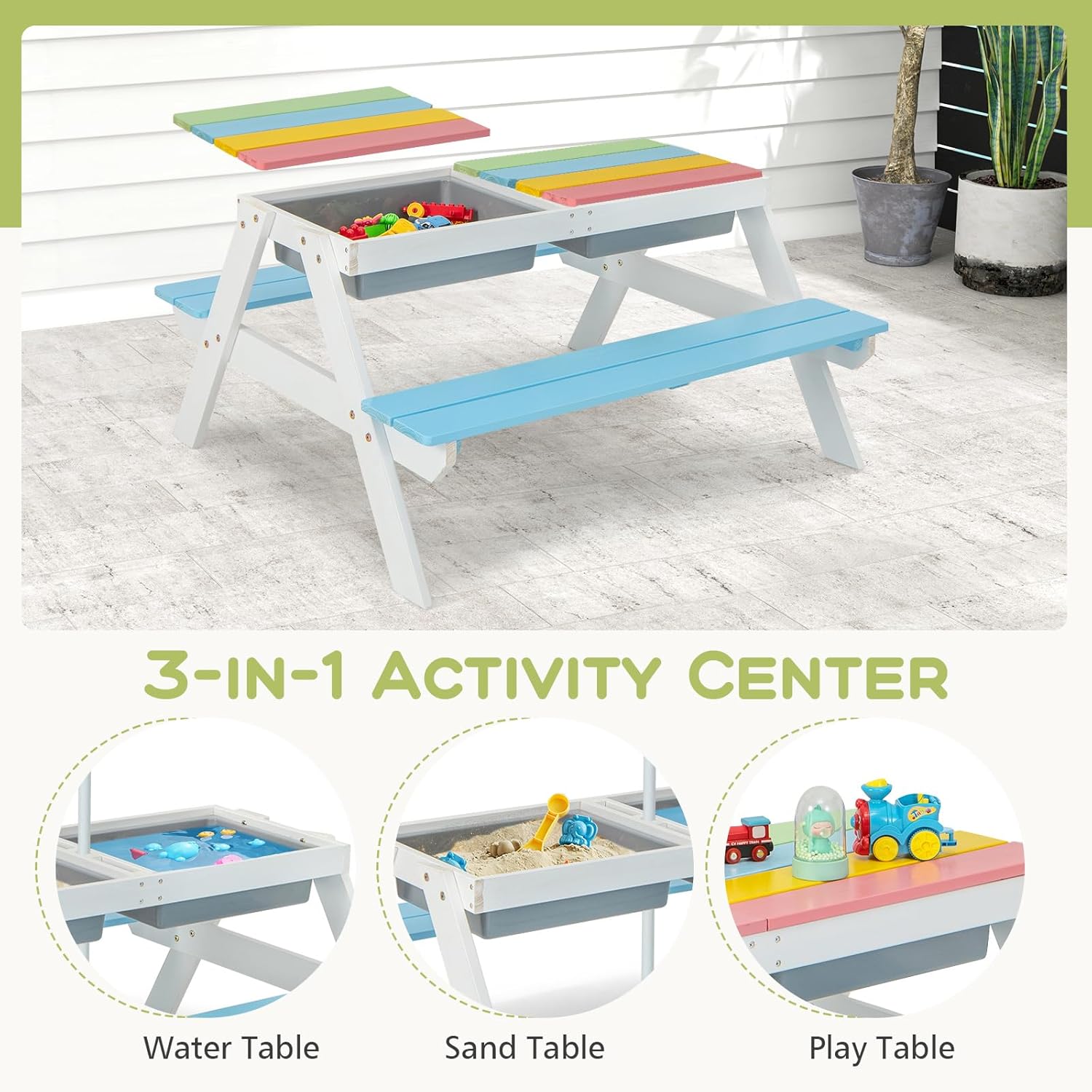 Kids Picnic Table, 4 in 1 Outd - Kids Outdoor Wooden Table incelemesi ve fiyatı