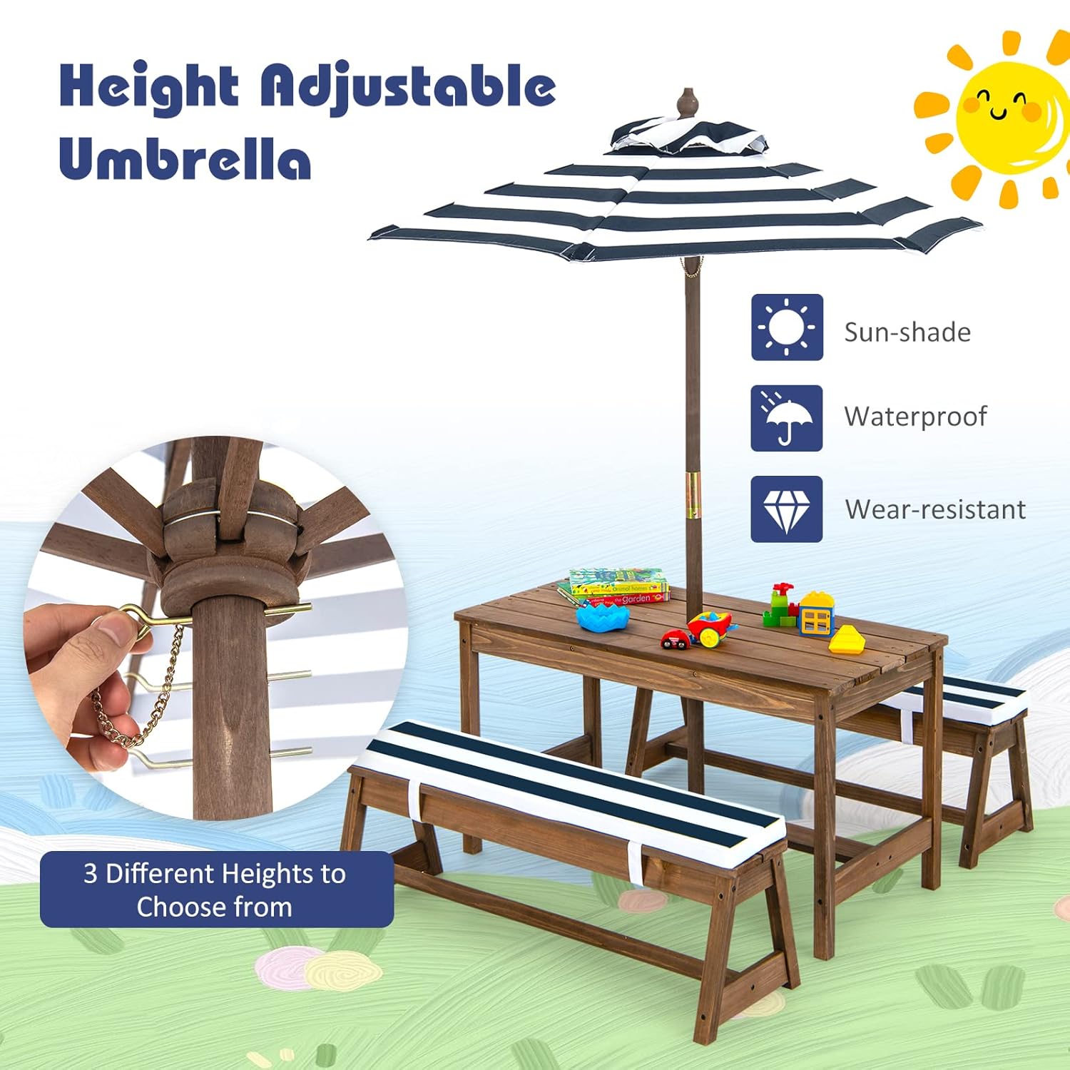 Height Adjustable Wooden Kids  - Kids Outdoor Wooden Table incelemesi ve fiyatı