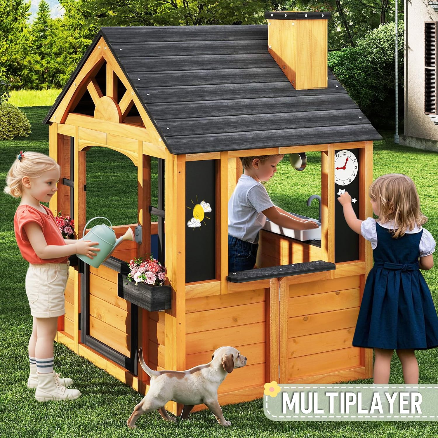 Cedar Wood Outdoor Kids Playho - Kids Outdoor Wooden Playhouse incelemesi ve fiyatı