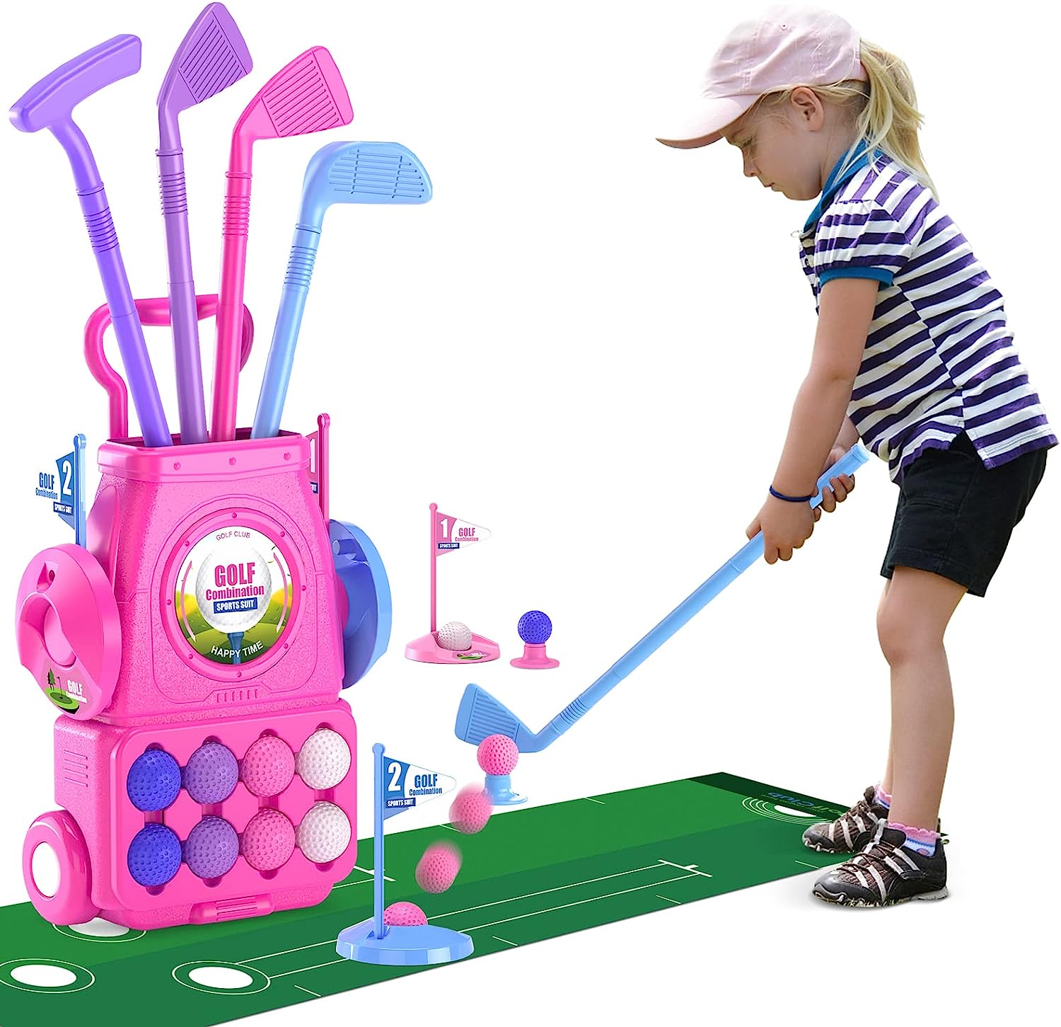 Pink Kids Golf Club Set with P - Kids Indoor Outdoor Cart incelemesi ve fiyatı