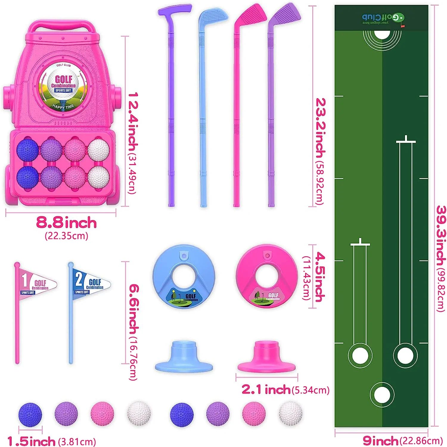 Pink Kids Golf Club Set with P - Kids Indoor Outdoor Cart incelemesi ve fiyatı