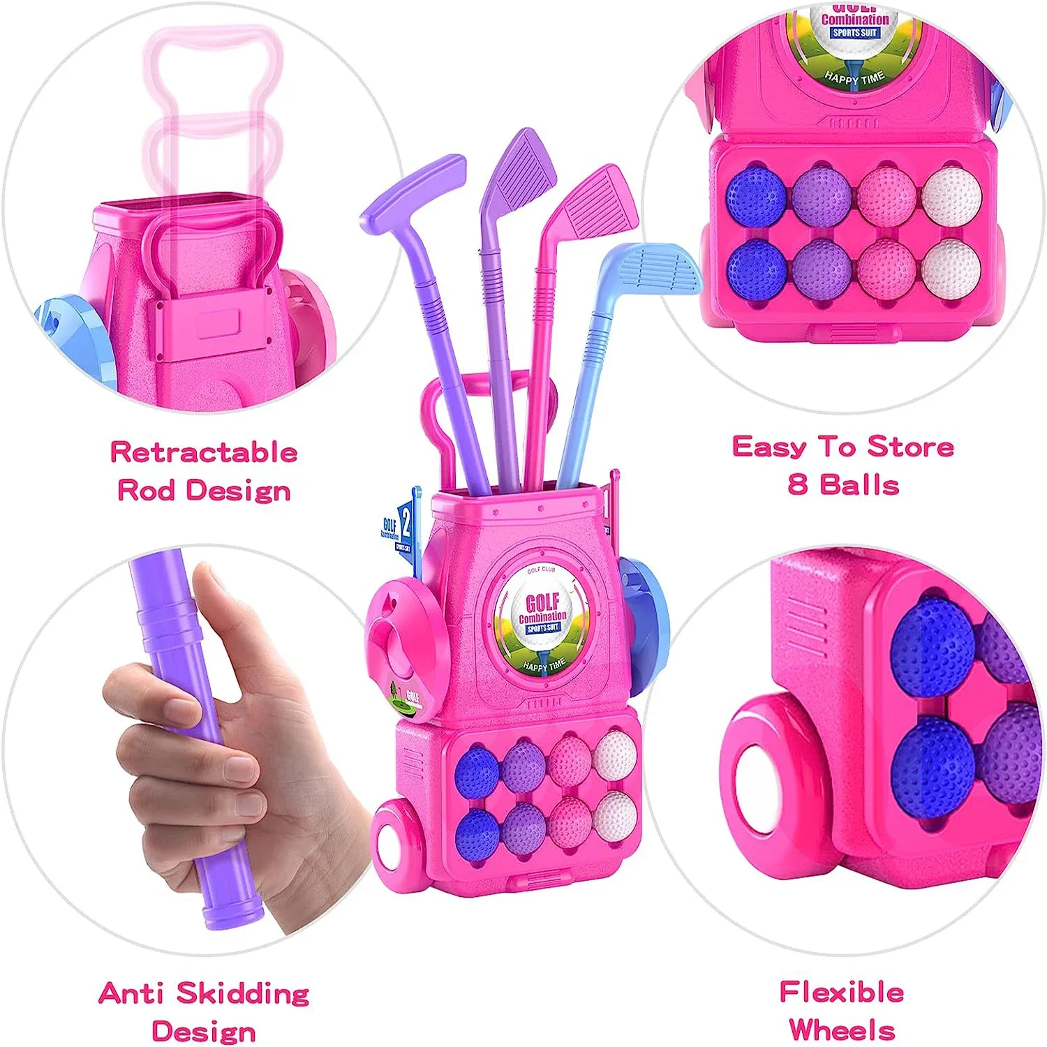 Pink Kids Golf Club Set with P - Kids Indoor Outdoor Cart incelemesi ve fiyatı