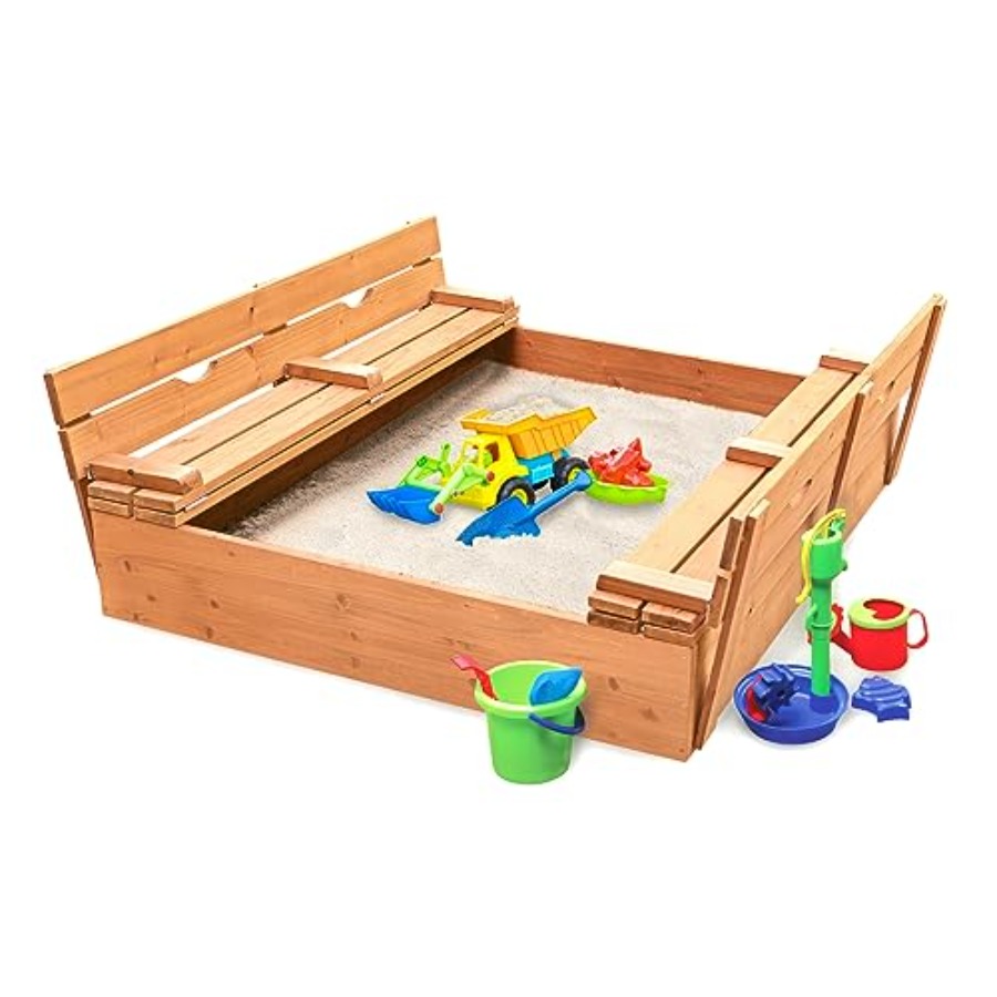 Outdoor wooden sandbox with li - Kids Outdoor Seating incelemesi ve fiyatı
