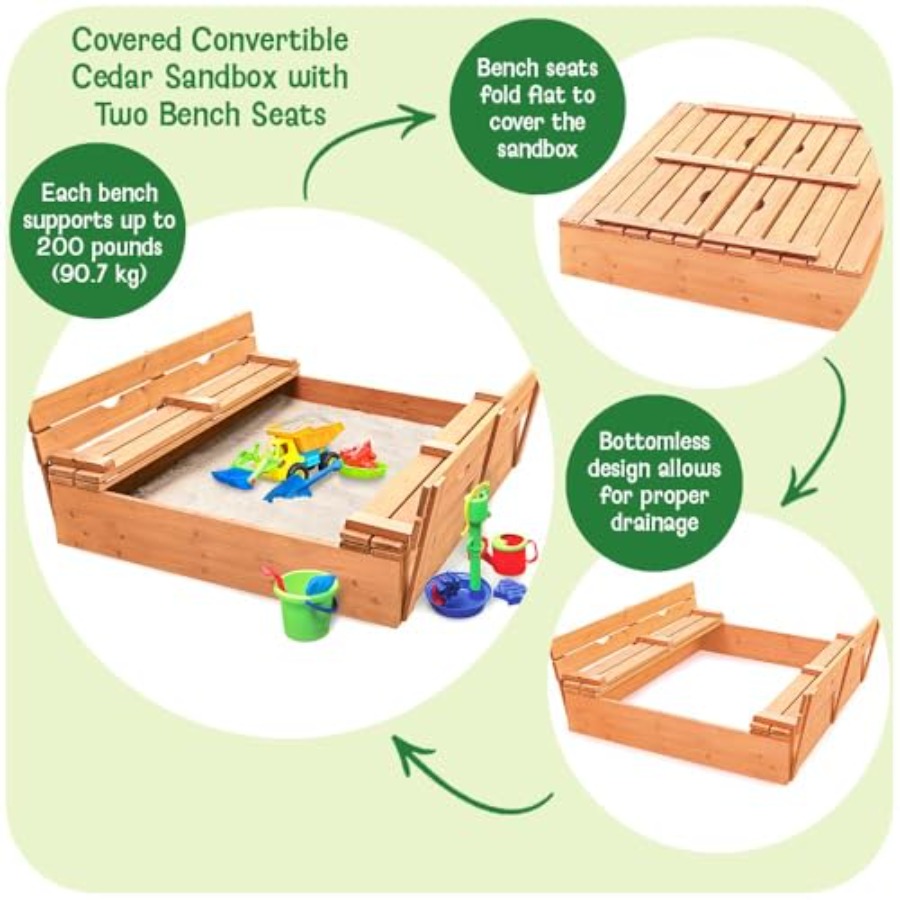 Outdoor wooden sandbox with li - Kids Outdoor Seating incelemesi ve fiyatı