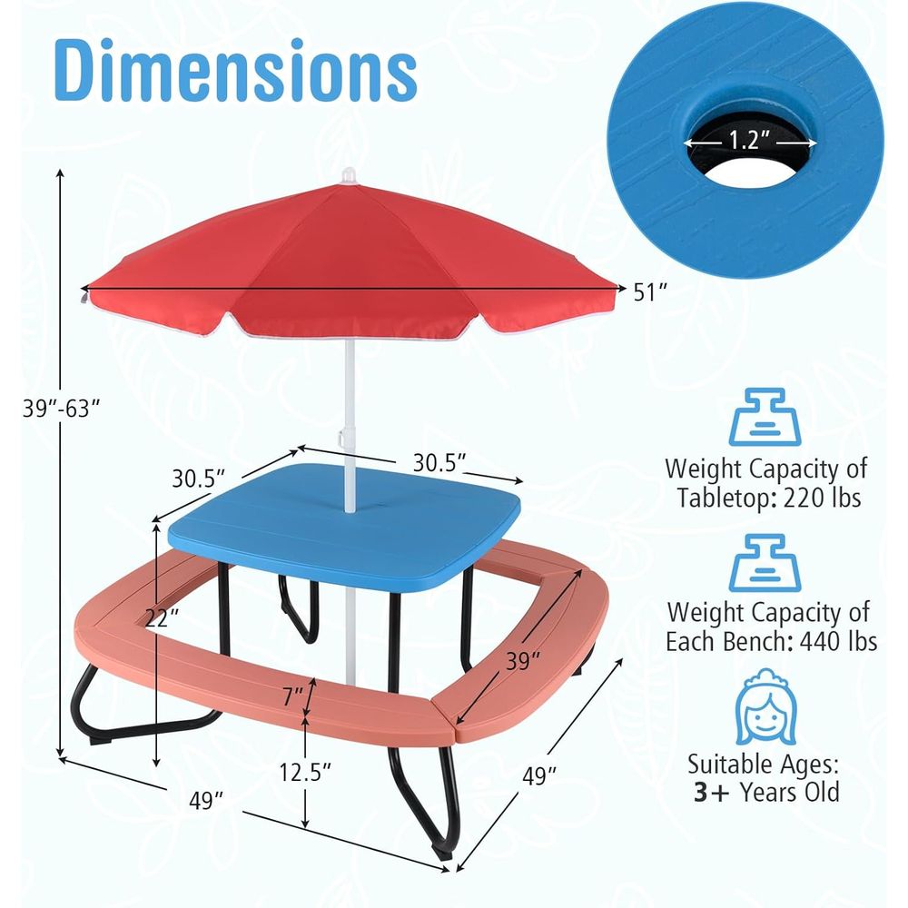 Kids Picnic Table, 8 Person To - Kids Outdoor Wooden Table incelemesi ve fiyatı