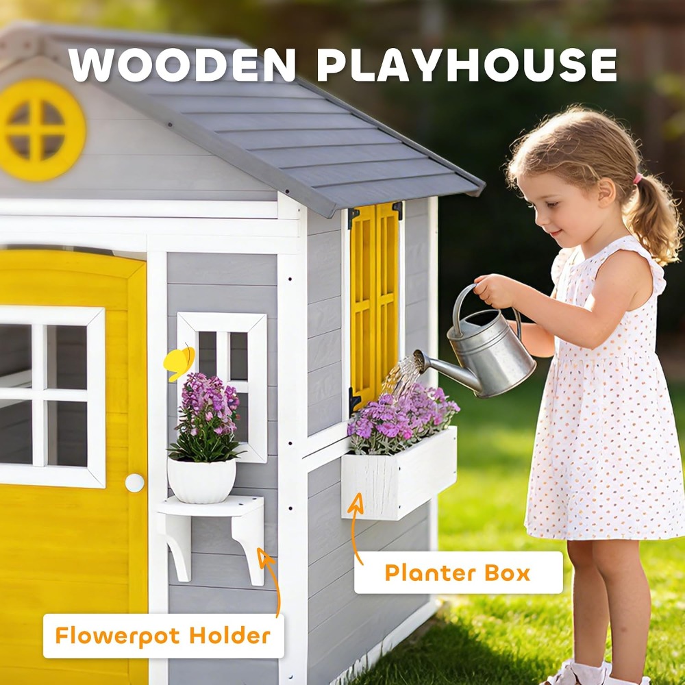Wooden Outdoor Kids Playhouse, - Kids Outdoor Wooden Playhouse incelemesi ve fiyatı
