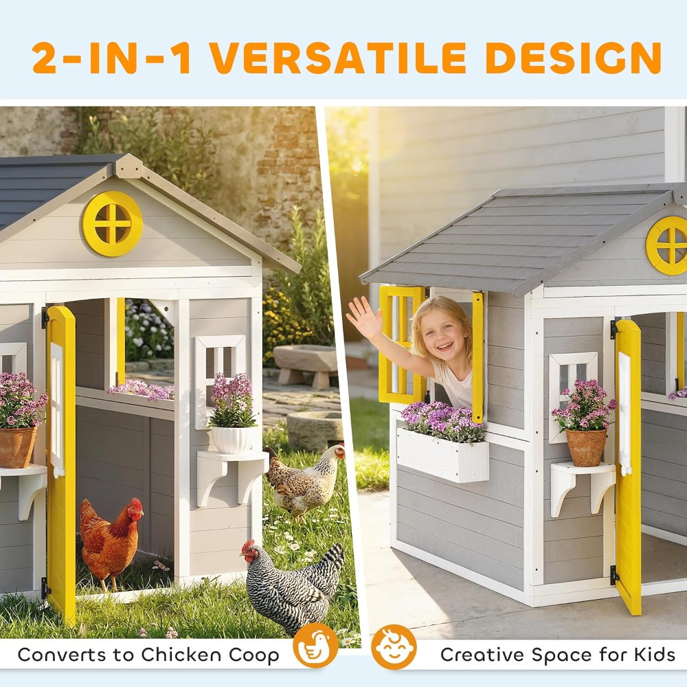 Wooden Outdoor Kids Playhouse, - Kids Outdoor Wooden Playhouse incelemesi ve fiyatı