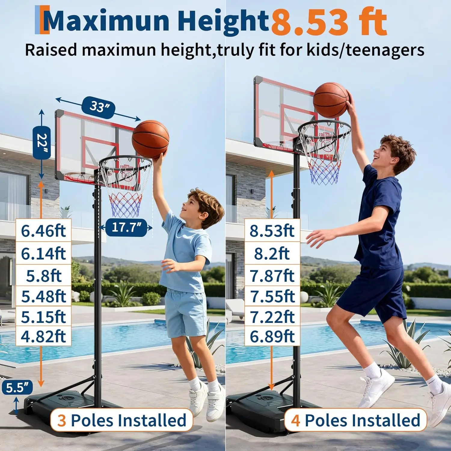 Garvee 4.82-8.53ft Height Adju - Basketball Hoop Outdoor incelemesi ve fiyatı