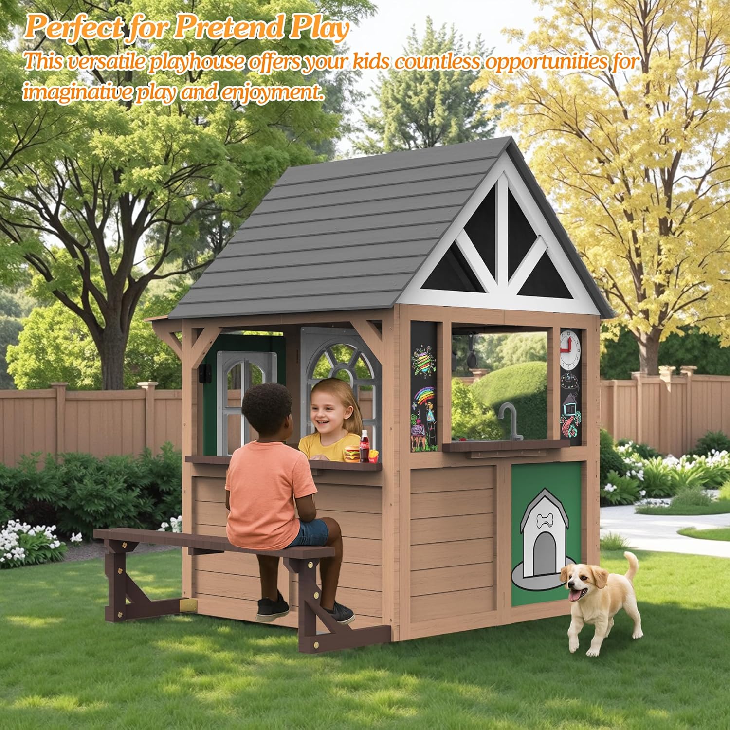 Outdoor Play House for Kids, F - Kids Outdoor Wooden Playhouse incelemesi ve fiyatı