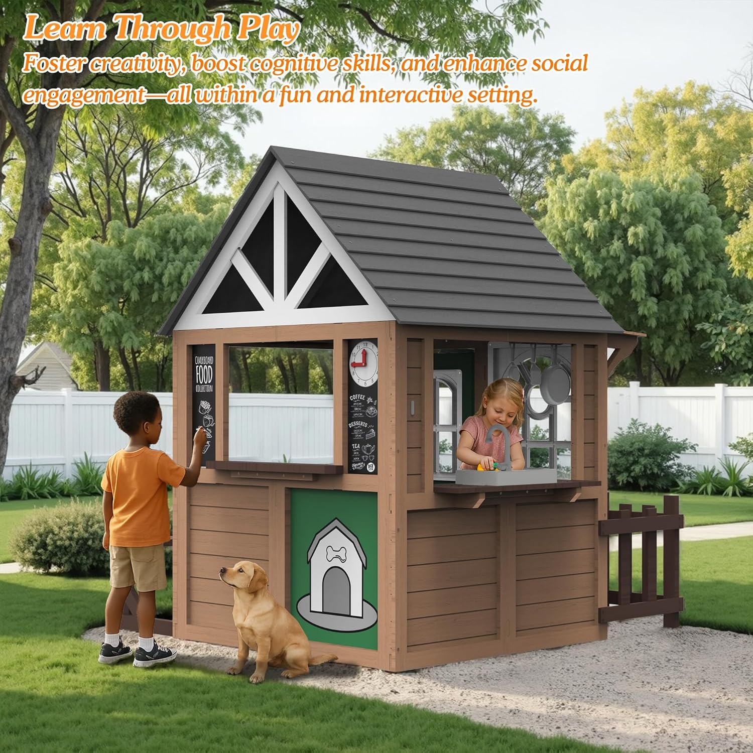 Outdoor Play House for Kids, F - Kids Outdoor Wooden Playhouse incelemesi ve fiyatı