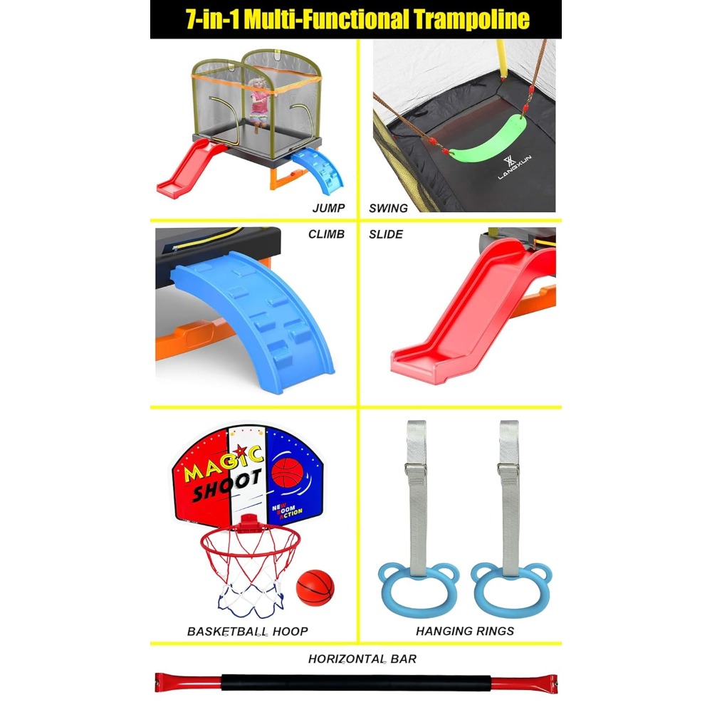 6.5Ft 7-in-1 Rectangle Trampol - Kids Outdoor Trampoline incelemesi ve fiyatı